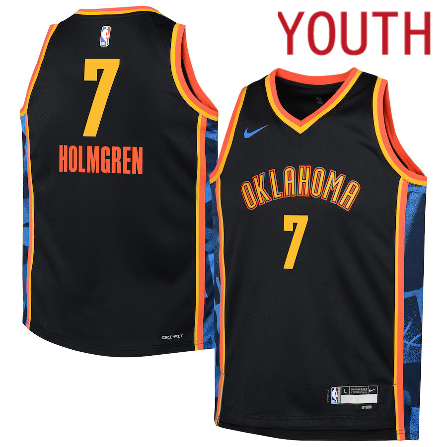 Youth Oklahoma City Thunder #7 Chet Holmgren Nike Black City Edition 2024-25 Swingman Player NBA Jersey->youth nba jersey->Youth Jersey